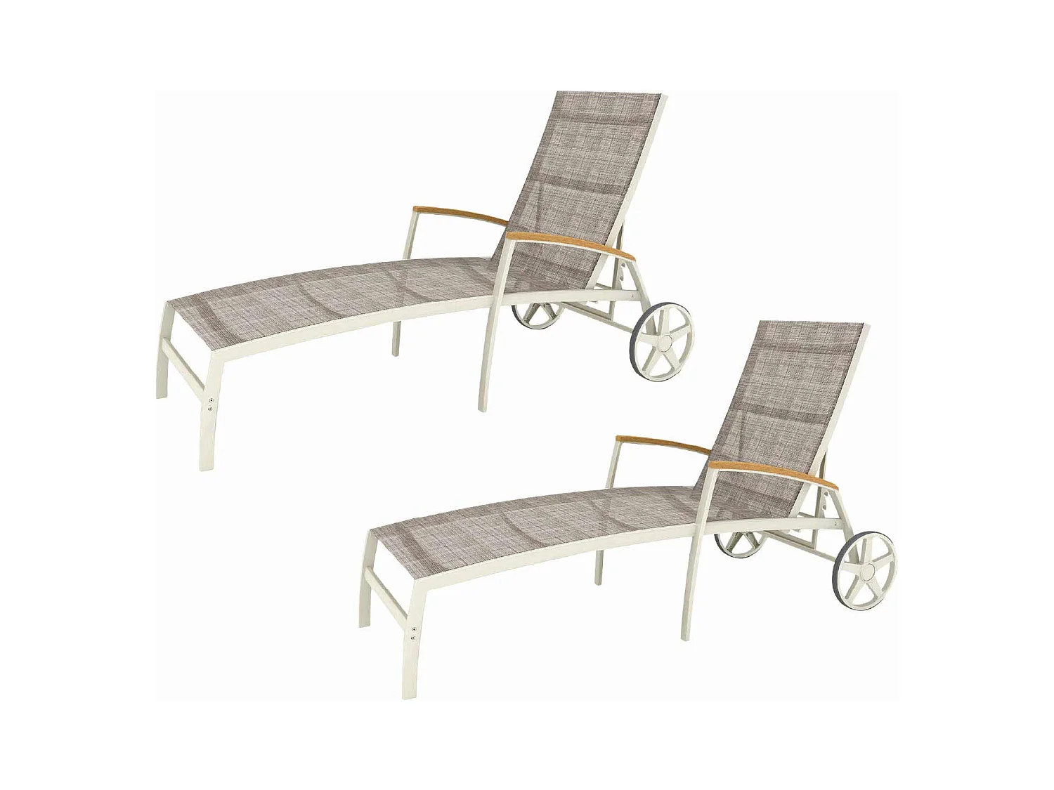 Conjunto de 2 Tumbonas de Jardín Multiposicion Chillvert Imperia 180,40x77,60x102,90 cm Aluminio y Madera Color Beige