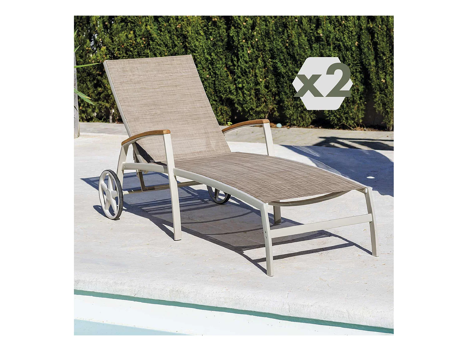 Conjunto de 2 Tumbonas de Jardín Multiposicion Chillvert Imperia 180,40x77,60x102,90 cm Aluminio y Madera Color Beige