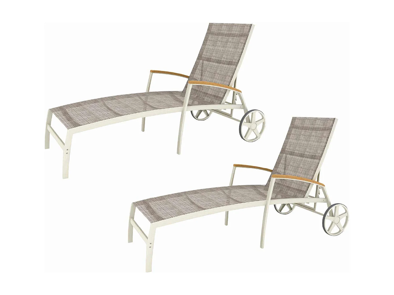 Conjunto de 2 Tumbonas de Jardín Multiposicion Chillvert Imperia 180,40x77,60x102,90 cm Aluminio y Madera Color Beige