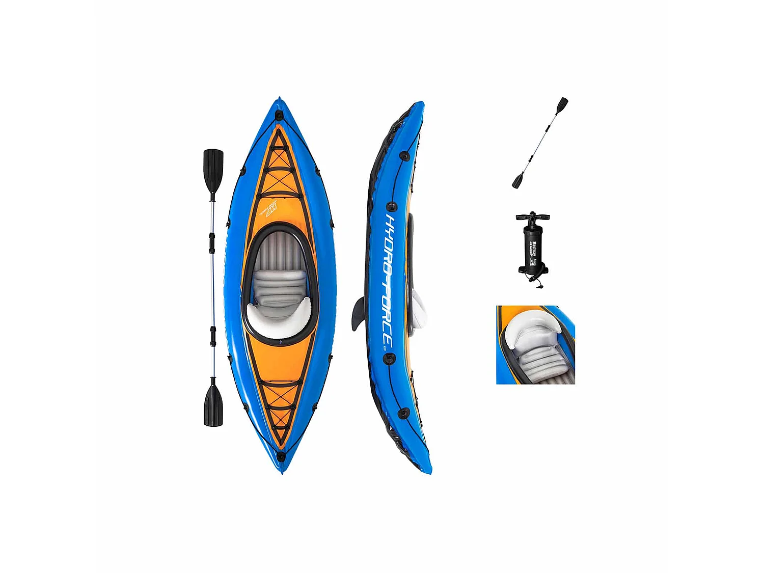 Kayak Hinchable Bestway Hydro-Force Cove Champion 275x81 cm Individual con Remo y Bomba