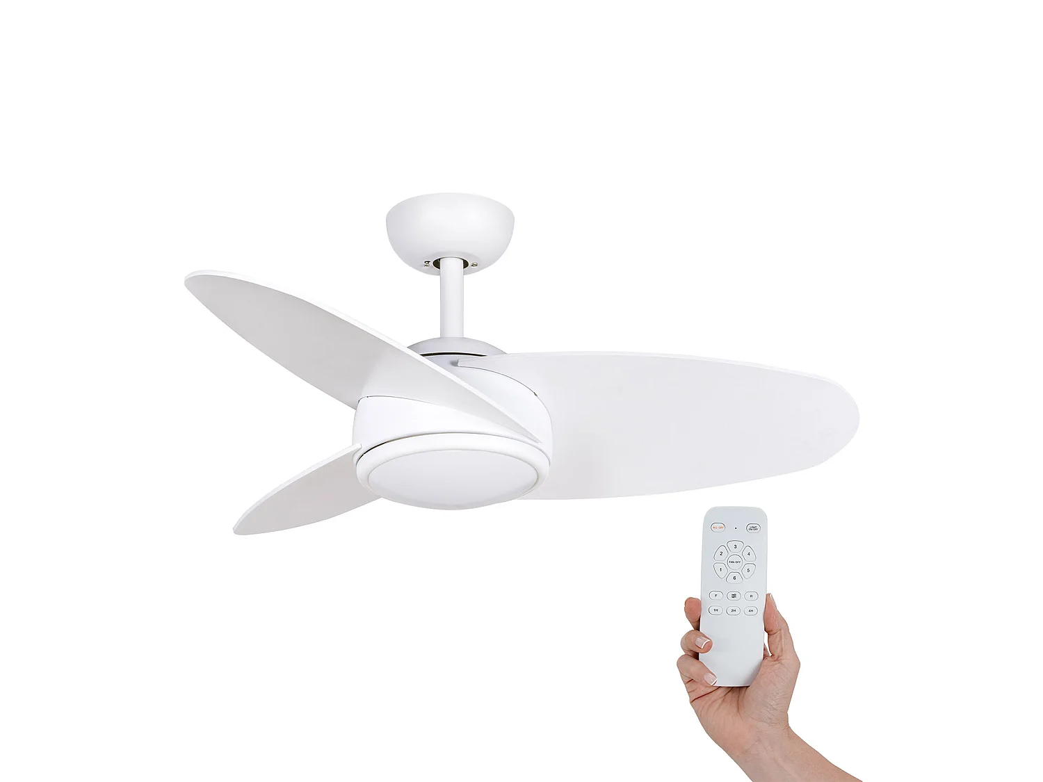Ventilateur de Plafond Kekai Levante DC 105x38 cm 55W Blanc avec Pales Blanches, Lumière Réglable, Minuterie et Télécommande