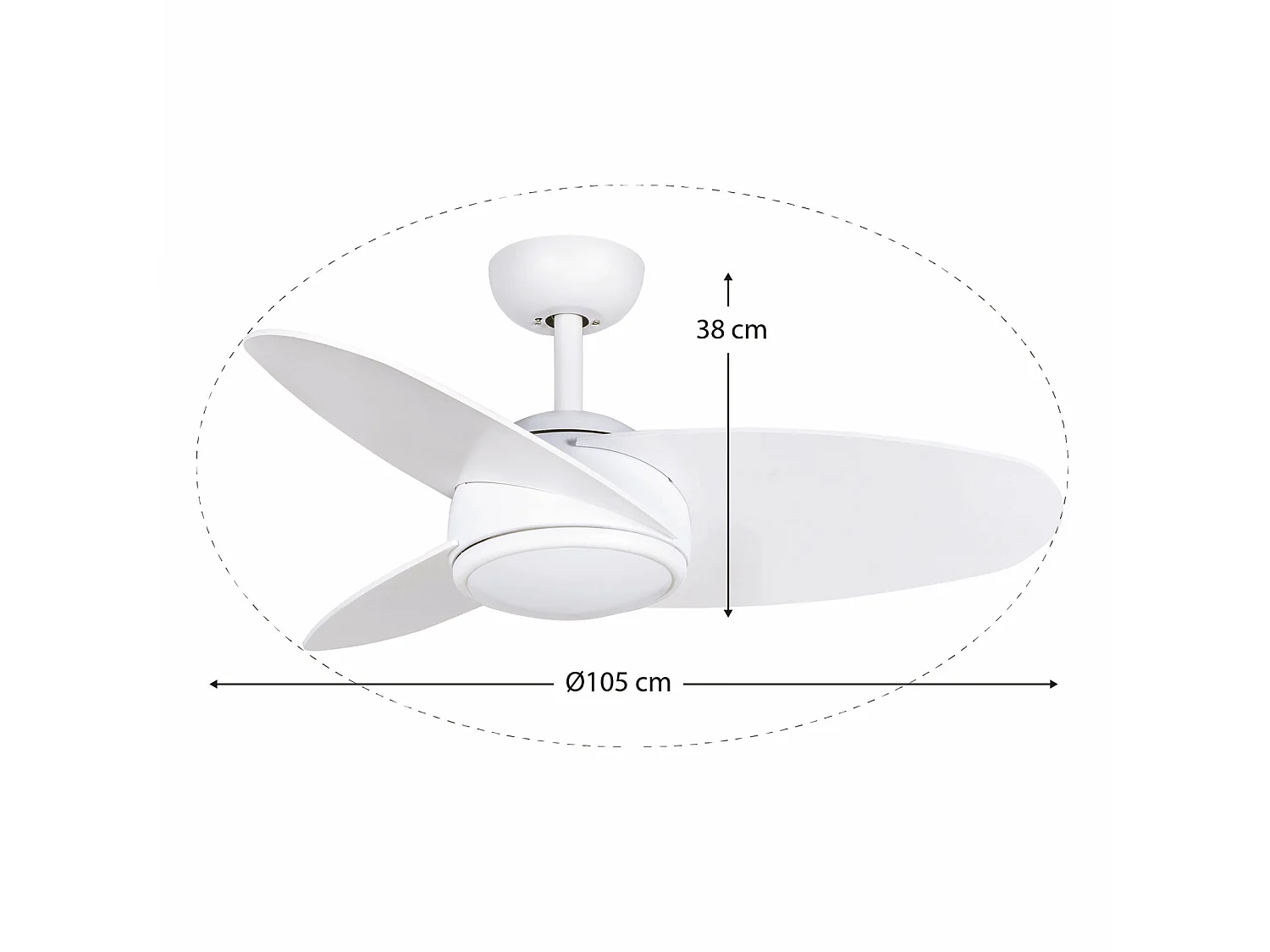 Ventilateur de Plafond Kekai Levante DC 105x38 cm 55W Blanc avec Pales Blanches, Lumière Réglable, Minuterie et Télécommande