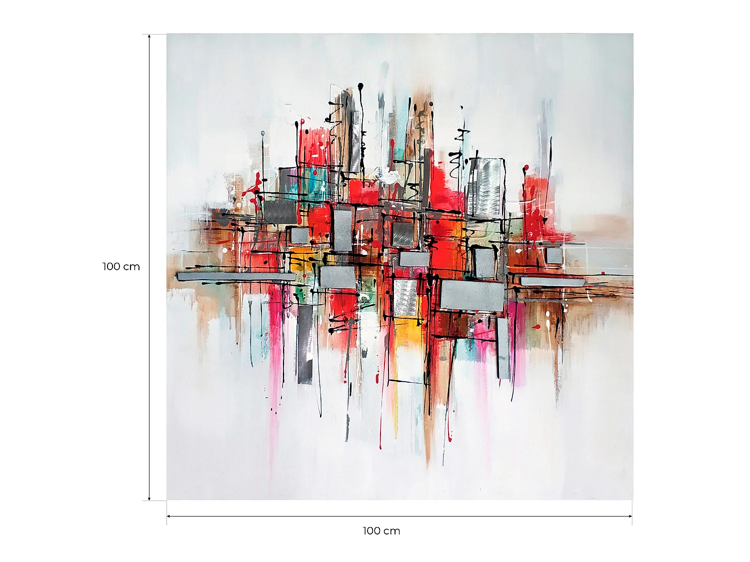 Tableau Peinture Abstraite Kuatéh 100x100 cm Collage 3D avec Aluminium