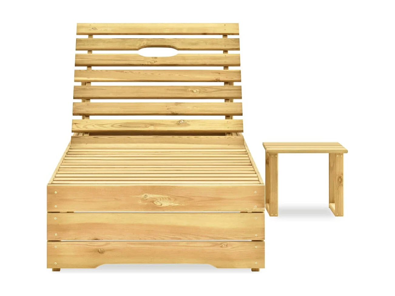 Tumbona cama de jardín terraza muebles de exterior con mesa madera de pino impregnada verde 02_0012607