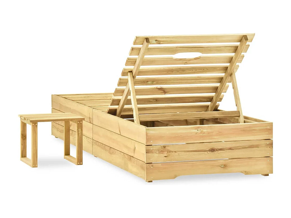 Tumbona cama de jardín terraza muebles de exterior con mesa madera de pino impregnada verde 02_0012607