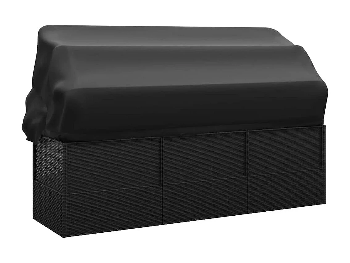 Espreguiçadeira externa com teto e almofadas 203 x 58 x 56 cm resina tecida preta 02_0012023