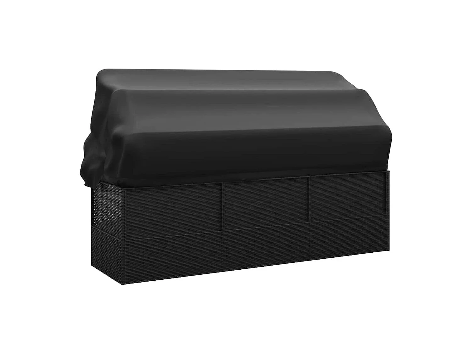 Lettino da esterno con tetto e cuscini 203 x 58 x 56 cm resina intrecciata nera 02_0012023