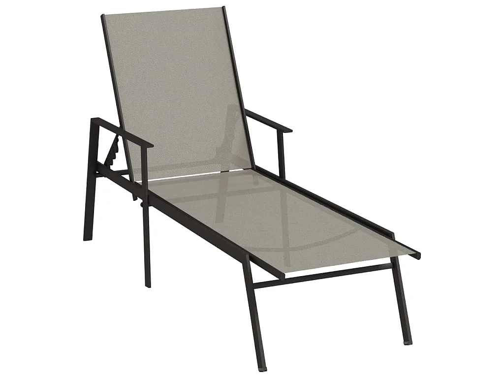 Transat chaise longue bain de soleil lit de jardin terrasse meuble d'extérieur acier et tissu textilène gris 02_0012249