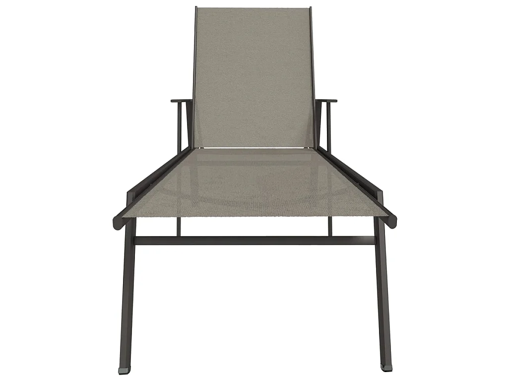 Transat chaise longue bain de soleil lit de jardin terrasse meuble d'extérieur acier et tissu textilène gris 02_0012249