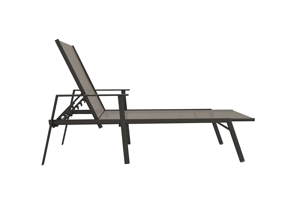 Transat chaise longue bain de soleil lit de jardin terrasse meuble d'extérieur acier et tissu textilène gris 02_0012249