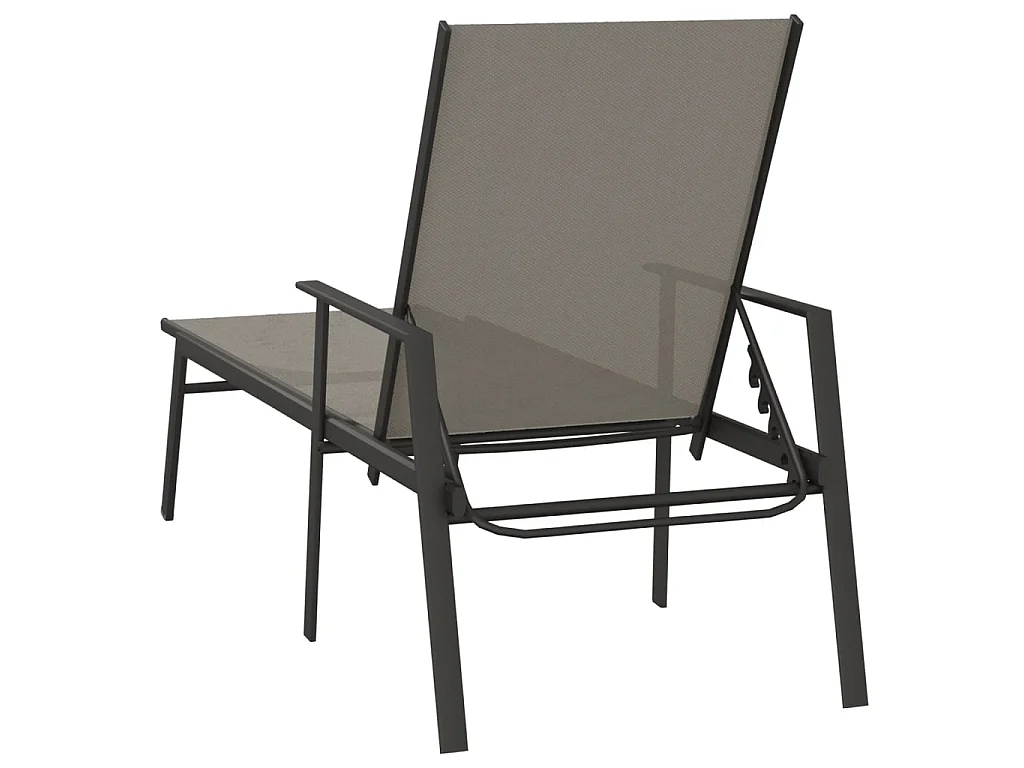 Transat chaise longue bain de soleil lit de jardin terrasse meuble d'extérieur acier et tissu textilène gris 02_0012249