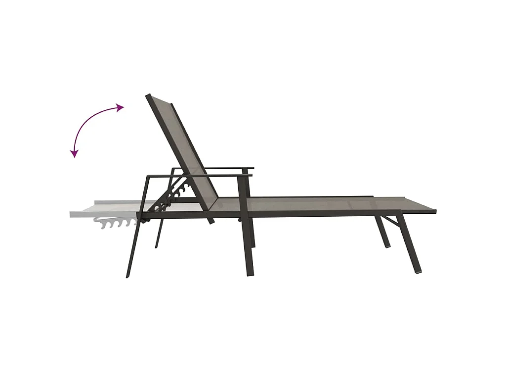 Transat chaise longue bain de soleil lit de jardin terrasse meuble d'extérieur acier et tissu textilène gris 02_0012249