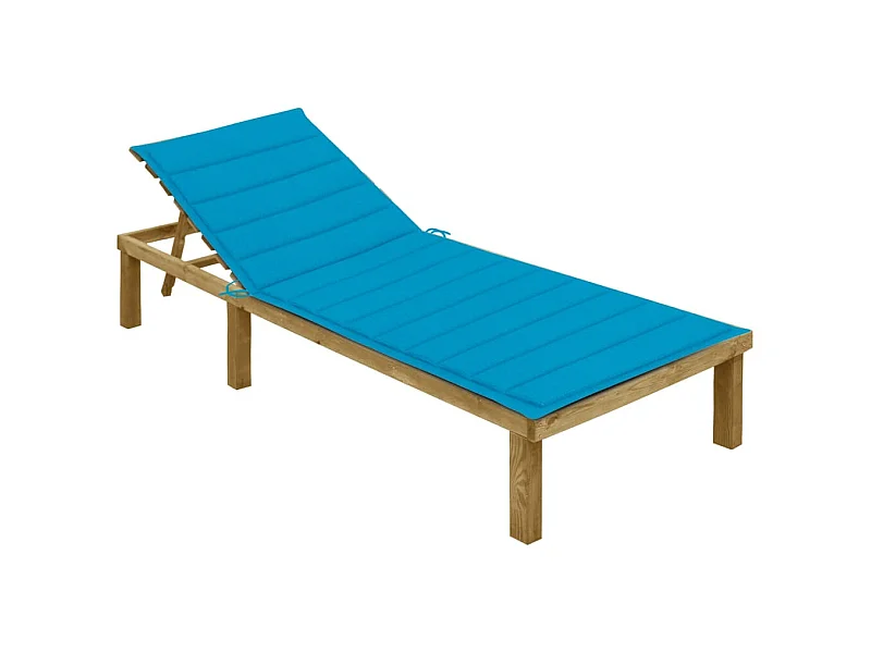 Sdraio lettino da giardino prendisole lettino da giardino terrazza mobili da esterno 200 cm con cuscino blu legno di pino impregnato 02_0012308