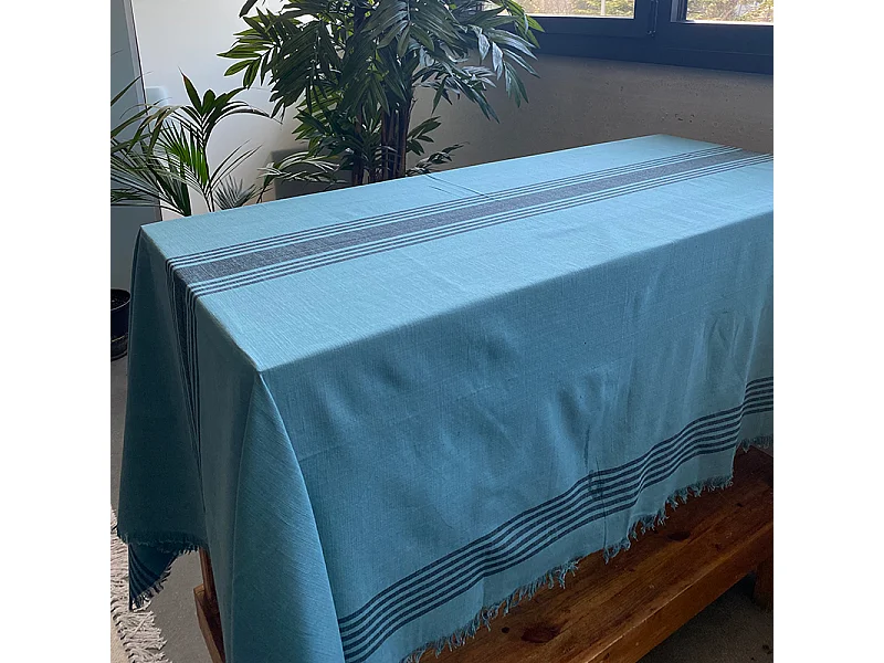 Kila Blauw Katoenen Tafelkleed 140x300