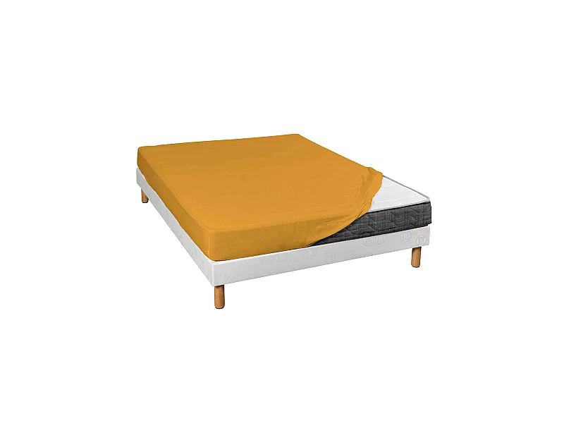 Drap housse jersey jaune moutarde bonnet 30 cm 90x190/200