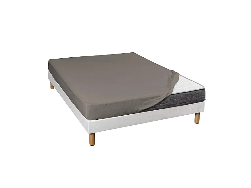 Drap housse jersey taupe bonnet 30 cm 100% coton biologique 80x200