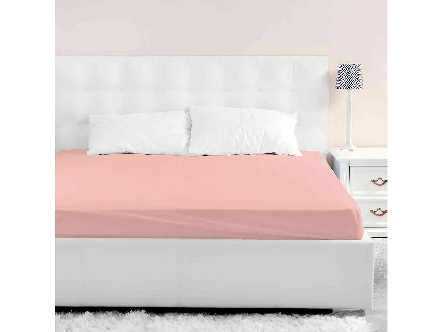 Lot de 2 draps housse jersey rose thé bonnet 40 cm 180x190/200