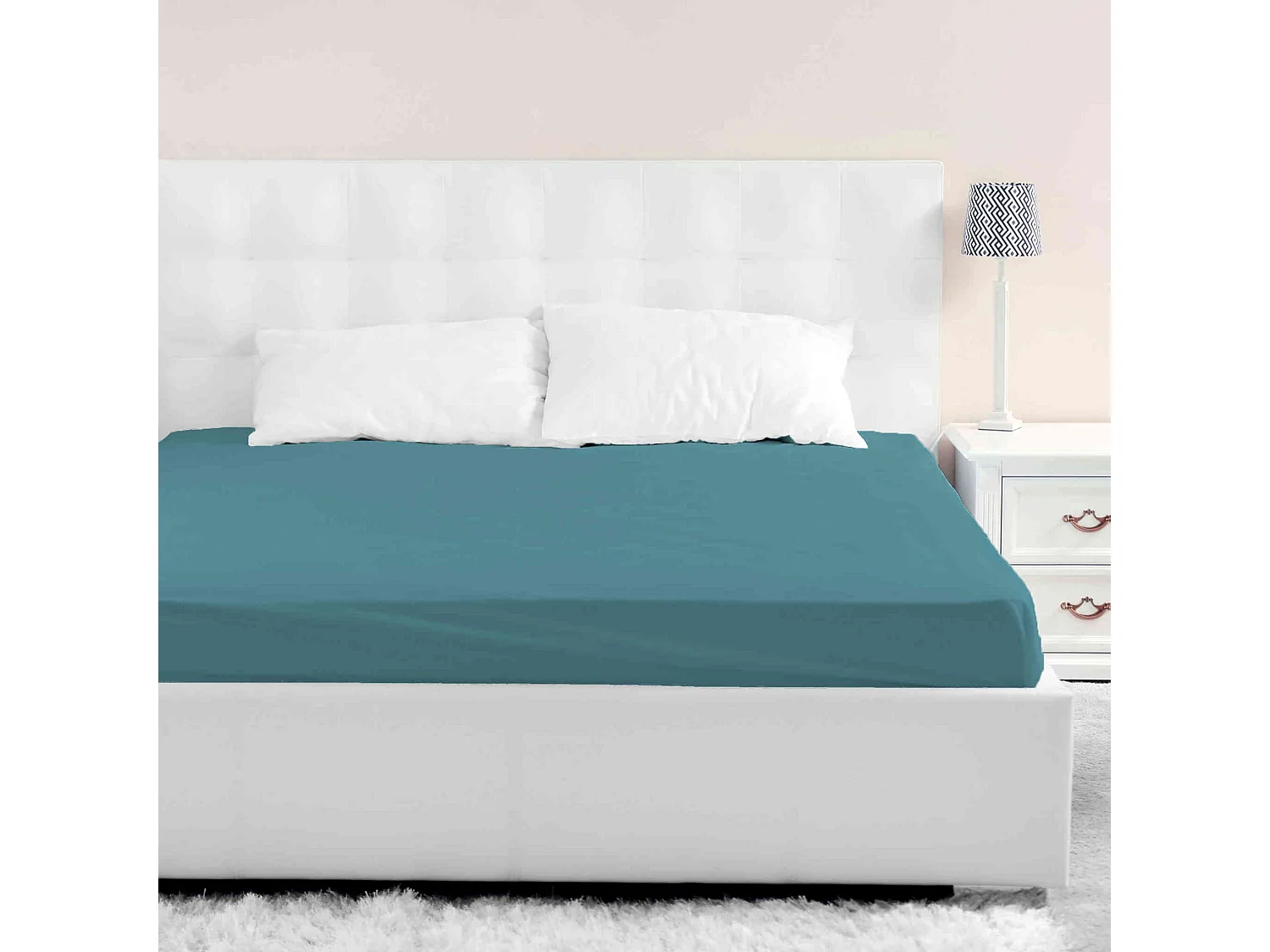 Lot de 2 draps housse jersey bleu canard bonnet 40 cm 160x190/200