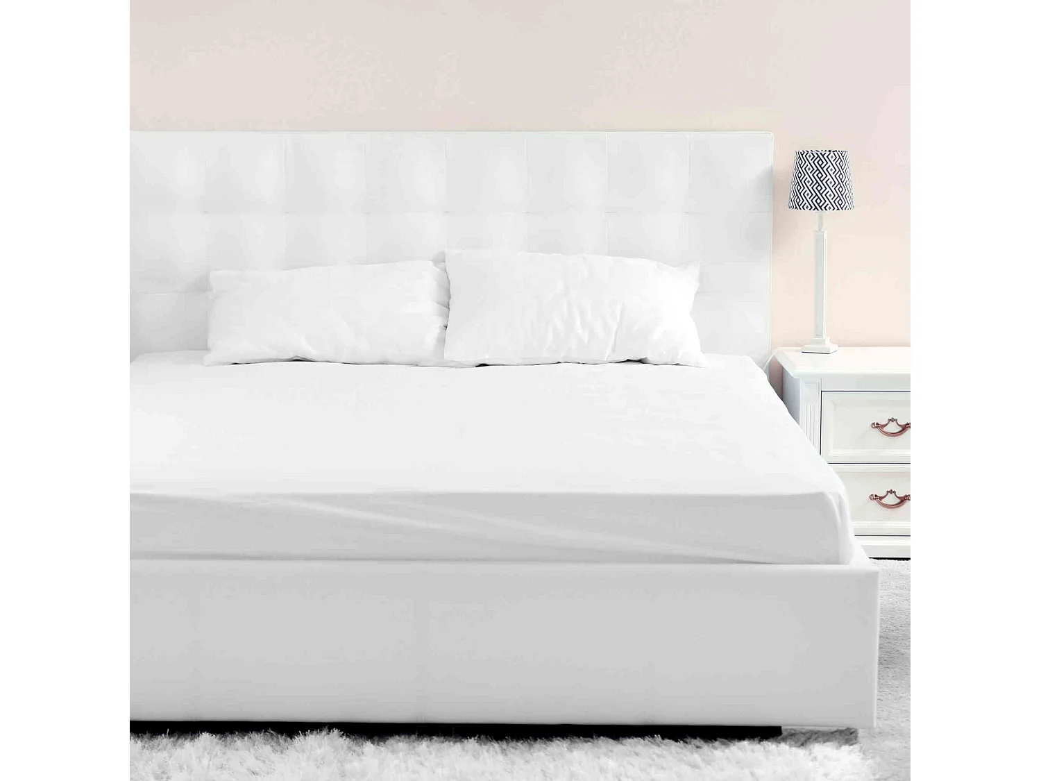 Lot de 2 draps housse jersey blanc bonnet 40 cm 160x190/200