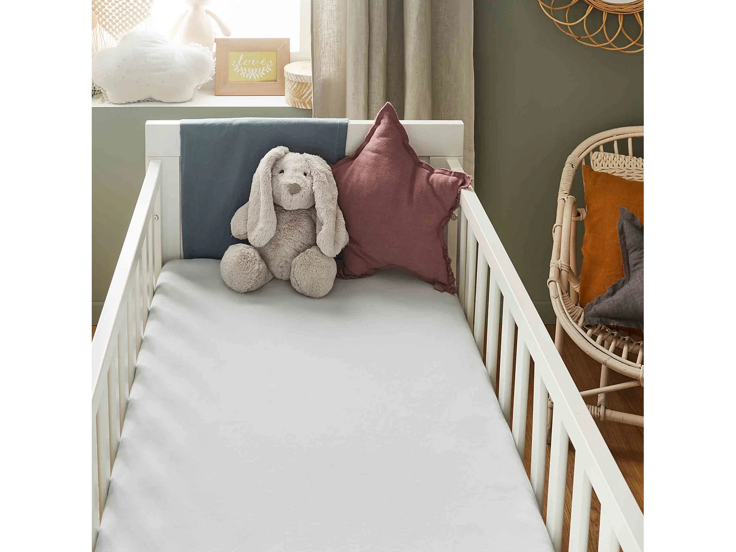 Lot de 2 draps housses bébé + alèses 2 en 1 coton imperméable gris 60x120 cm