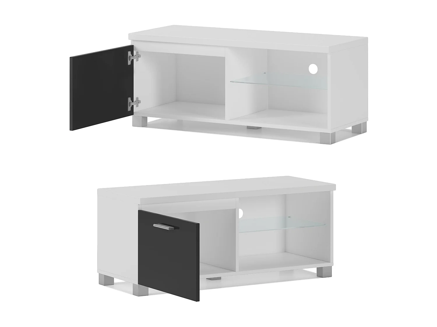 TV mobile LED - porta TV, soggiorno, bianco mate e nero laccato, 100x40x42cm