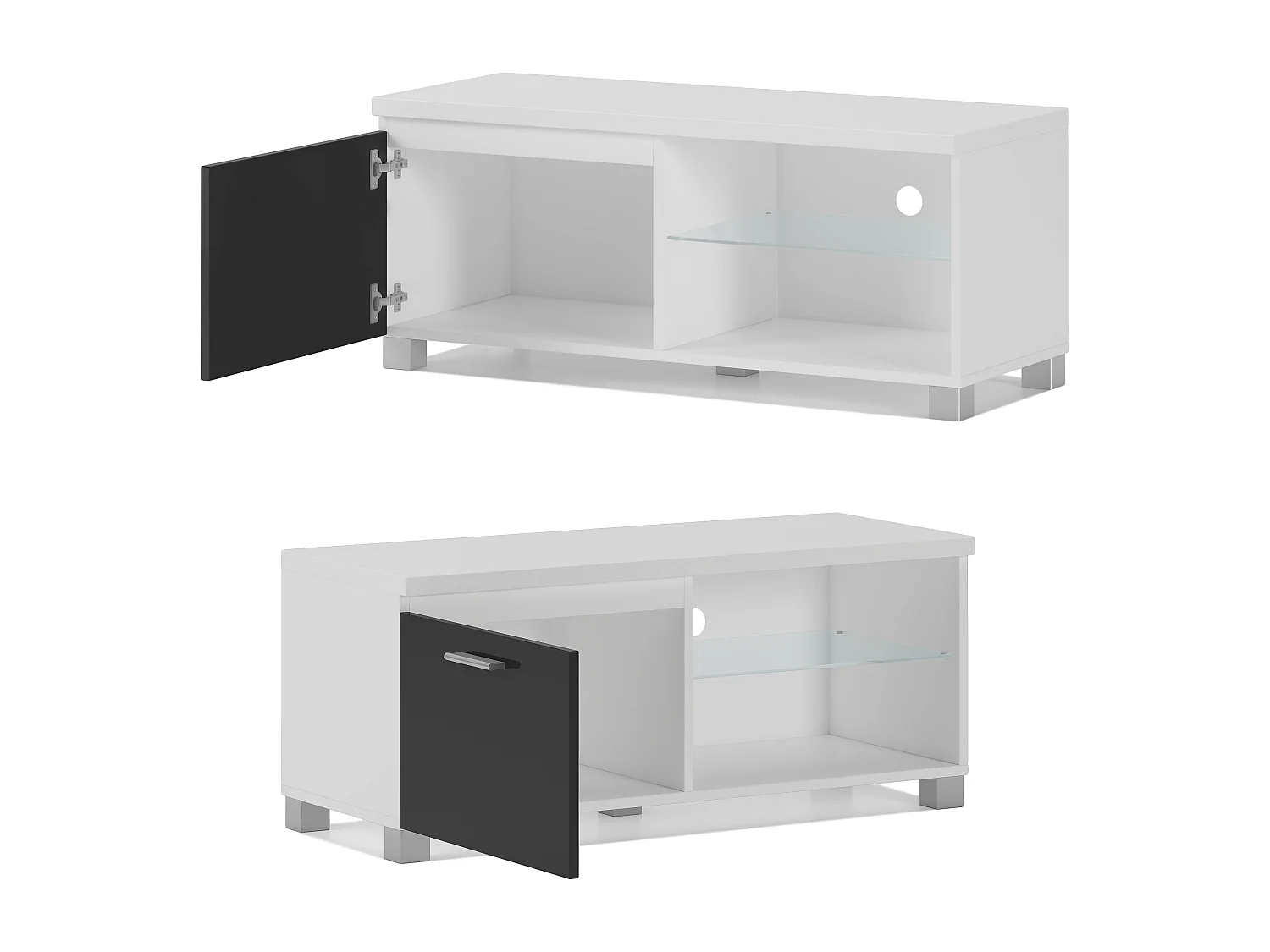 TV mobile LED - porta TV, soggiorno, bianco mate e nero laccato, 100x40x42cm