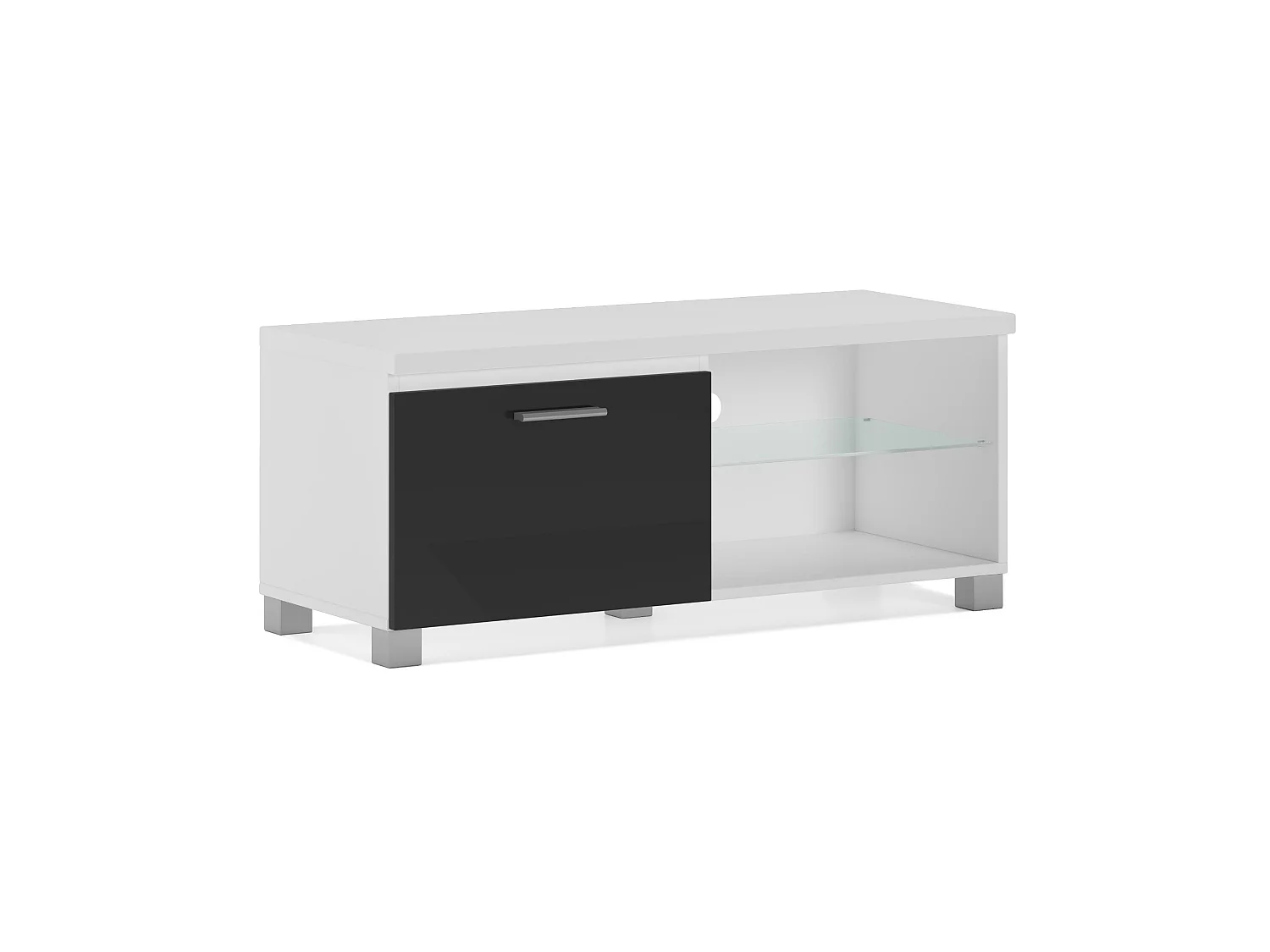 Meuble bas TV LED, Salon-Séjour, Blanc et Noir Laqué, 100x40x42cm