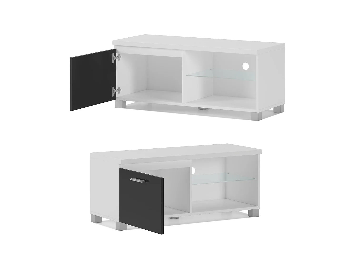 Meuble bas TV LED, Salon-Séjour, Blanc et Noir Laqué, 100x40x42cm
