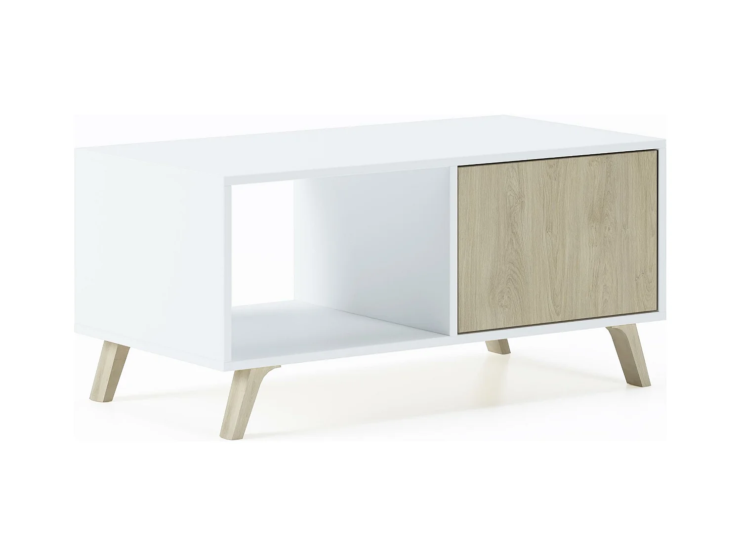 Table basse avec portes salle à manger, modèle WIND, structure Blanche, portes Chêne, 91,5x50x45cm