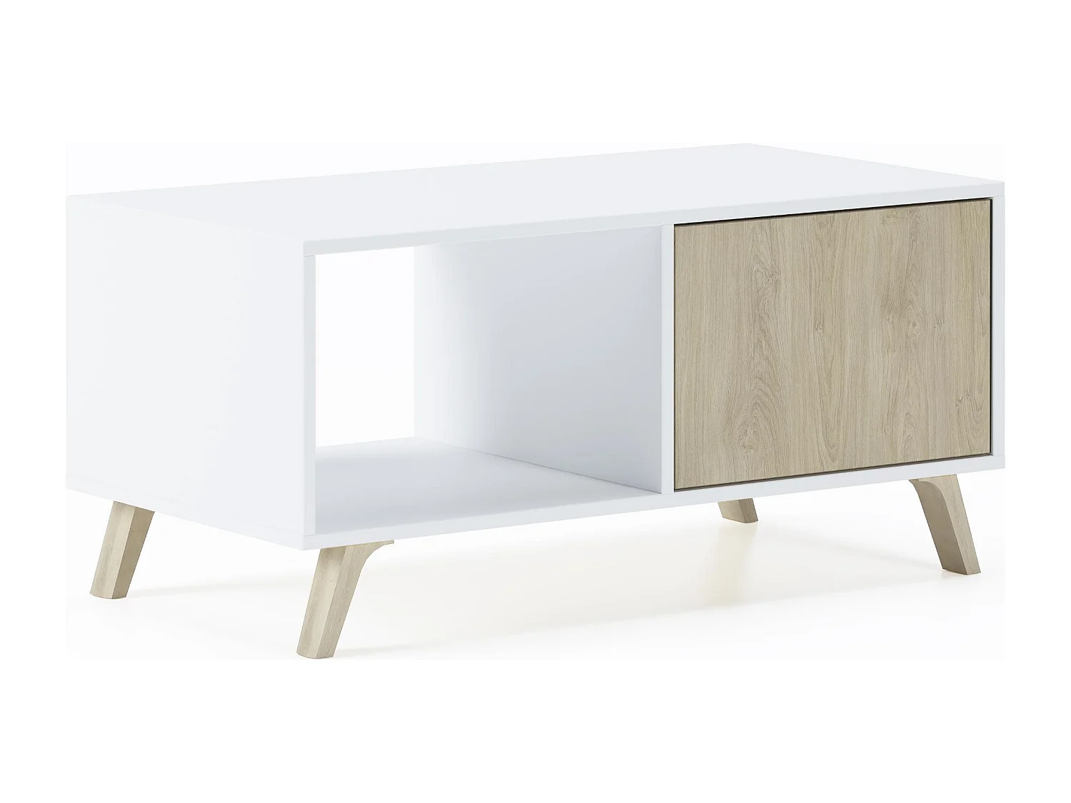 Central Low Table, Windmodel, 91,5x50x45cm, Woonkamer, hal, kantoor, Wit en eiken, Moderne stijl