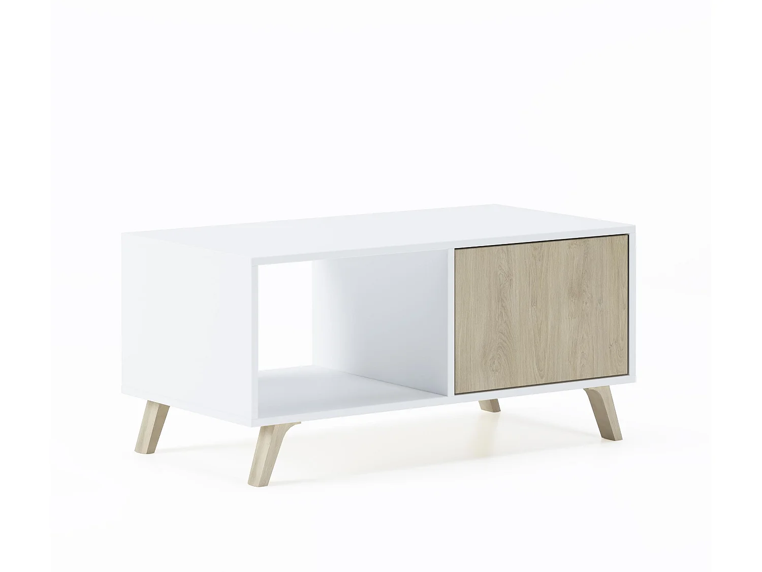 Couchtisch mit Türen, Esszimmer, Modell WIND, Strukturfarbe Weiß, Türfarbe Eiche, 92x50x45cm