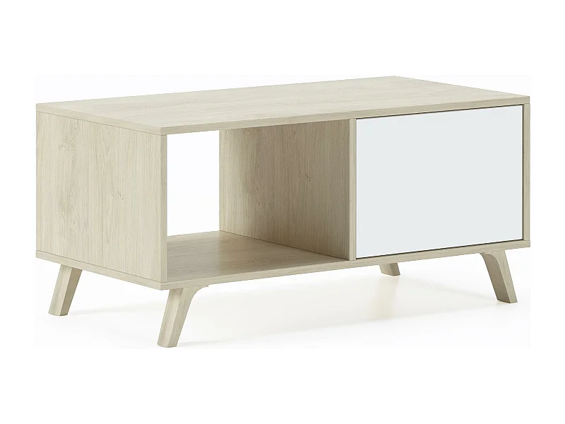 Mesa de centro con puertas, Modelo WIND, estructura roble/color puertas Blanco.