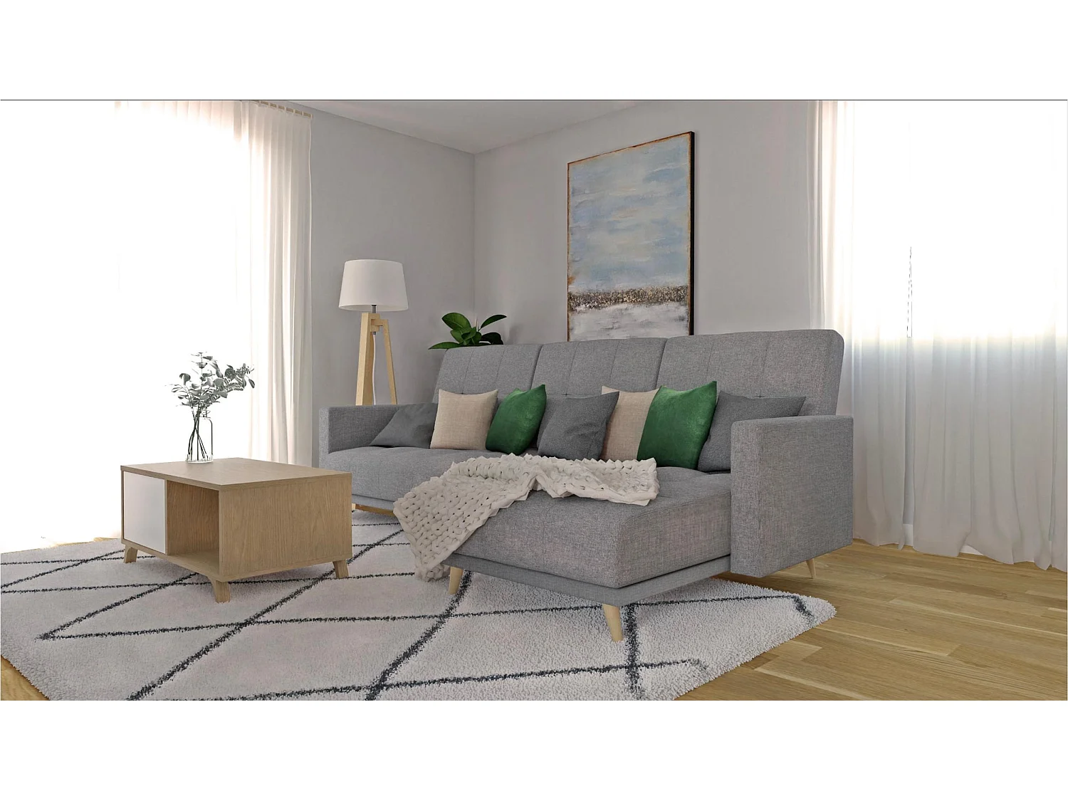 Mesa de centro con puertas, Modelo WIND, estructura roble/color puertas Blanco.