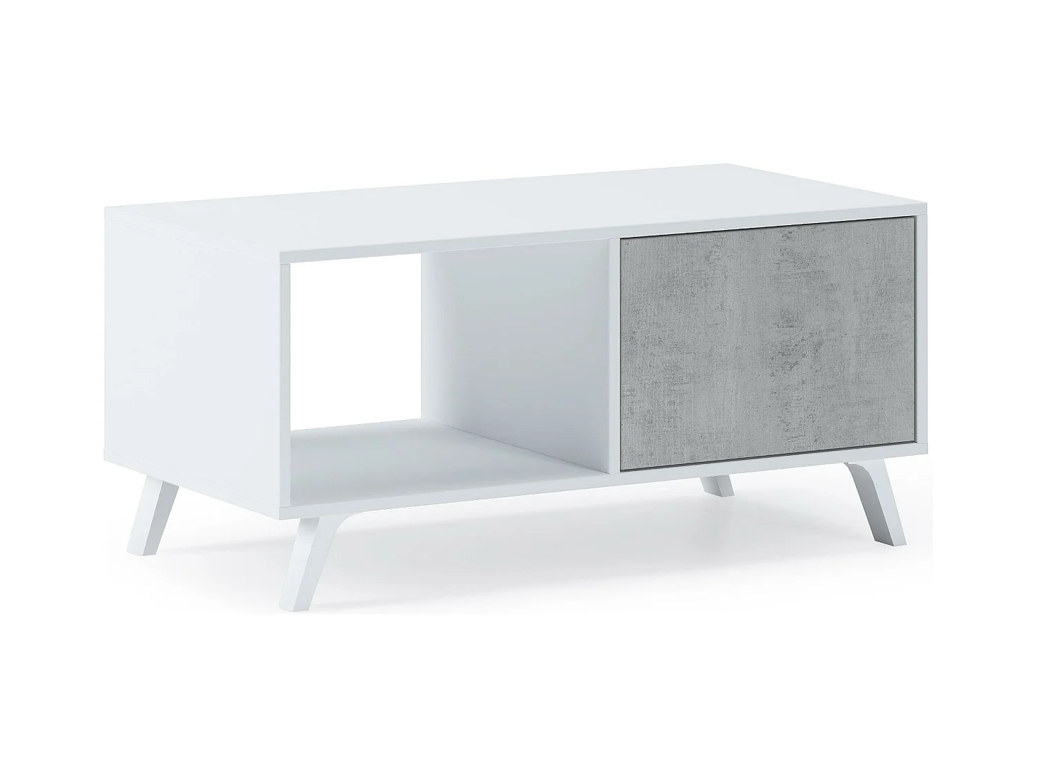 Table basse avec portes, modèle WIND, structure BLANC MAT, portes CIMENT, 91,5x50x45cm