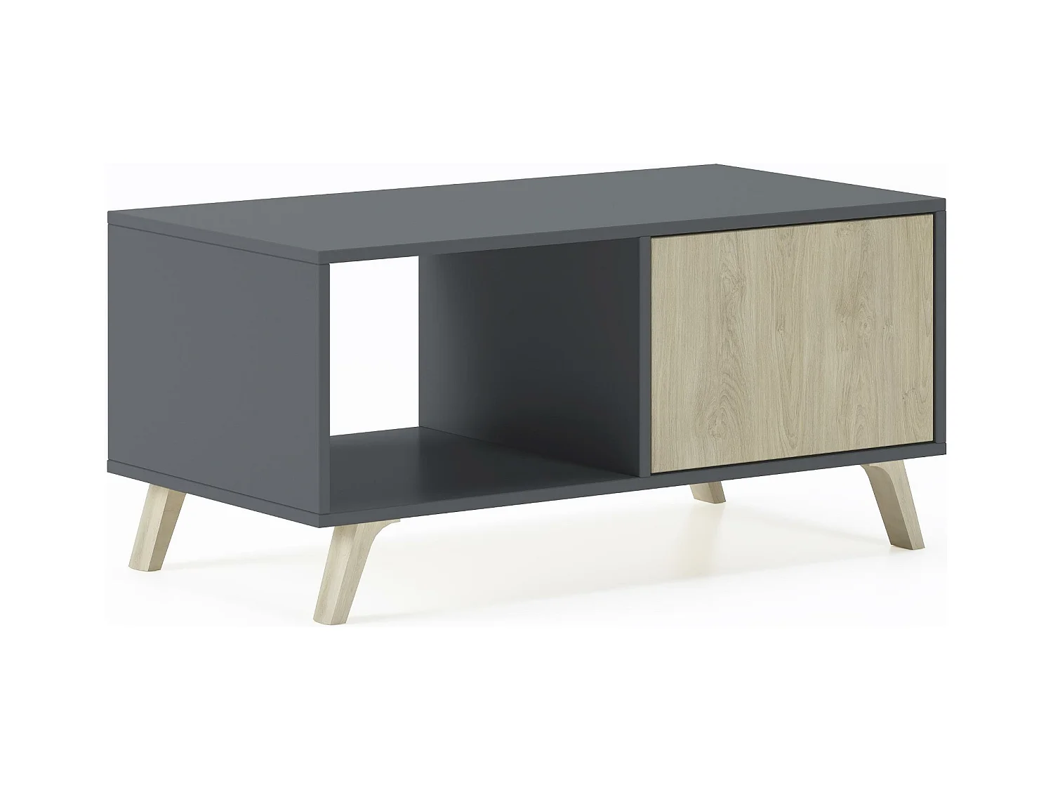 Table basse avec portes, modèle WIND, structure Gris Anthracite, portes Chêne, 91,5x50x45cm