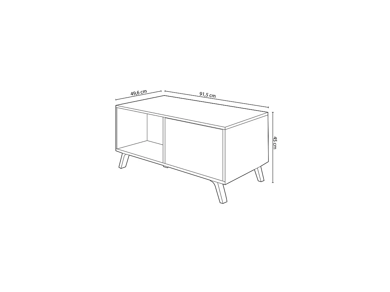 Table basse avec portes, modèle WIND, Gris Anthracite et Chêne, 91,5x50x45cm