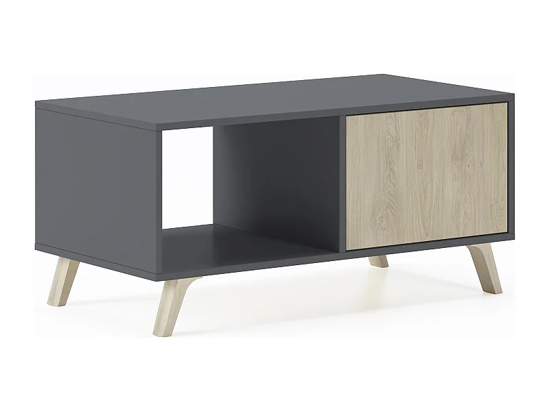 Tavolino con porte, sala da pranzo, modello WIND, Grigio Antracite e Rovere, 92x50x45cm.