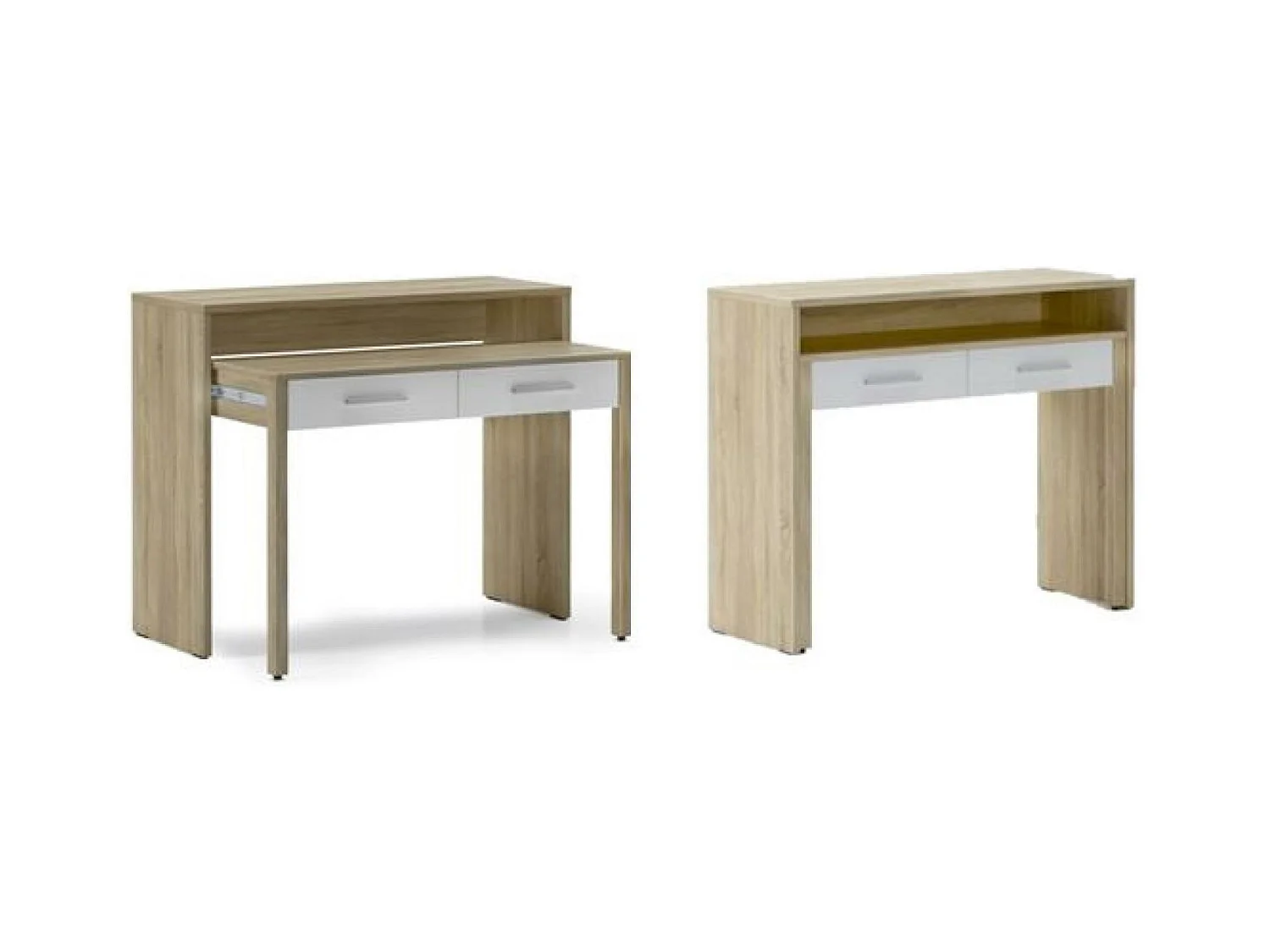 Extensible Desk, Uitbreidbaar, 98.6x86.9x36-70 cm, Multifunctioneel meubilair, Eik en wit, Noordse stijl
