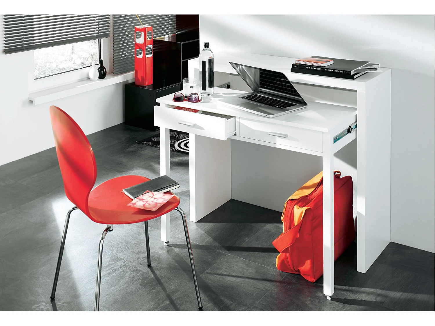 Mesa escritorio extensible, mesa estudio consola, acabado blanco. 99x36x87cm