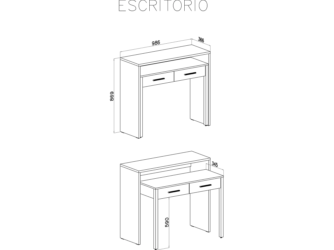 Mesa escritorio extensible, mesa estudio consola, acabado blanco. 99x36x87cm