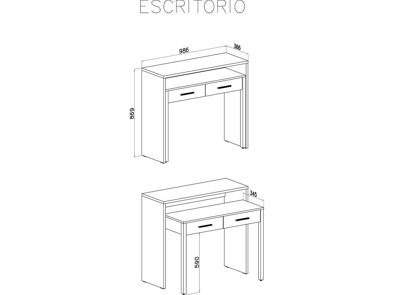 Mesa escritorio extensible, mesa estudio consola, acabado blanco. 99x36x87cm