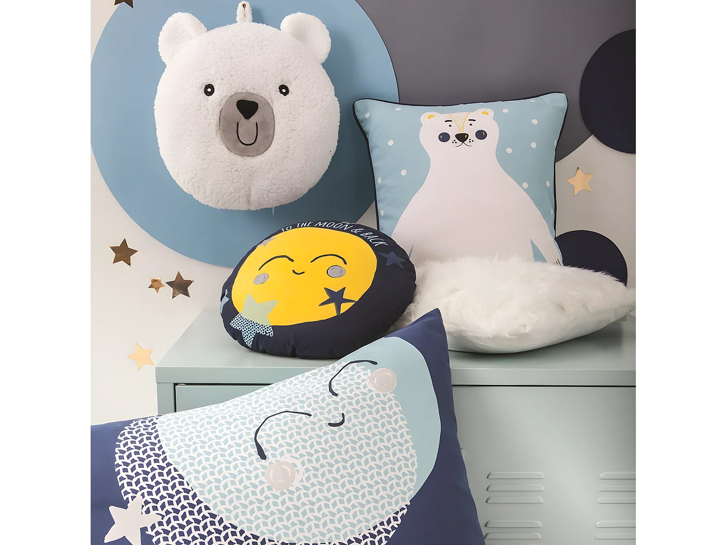 Coussin enfant imprimé lune en coton 35x35cm MOON