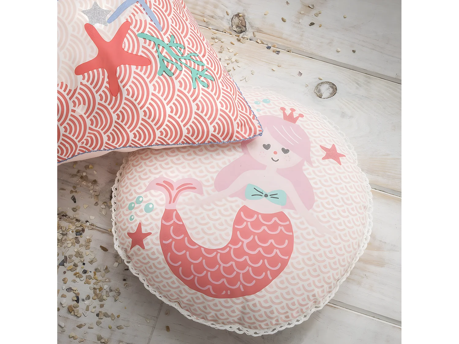 Coussin enfant imprimé sirène en coton 30x30cm ARIELLE