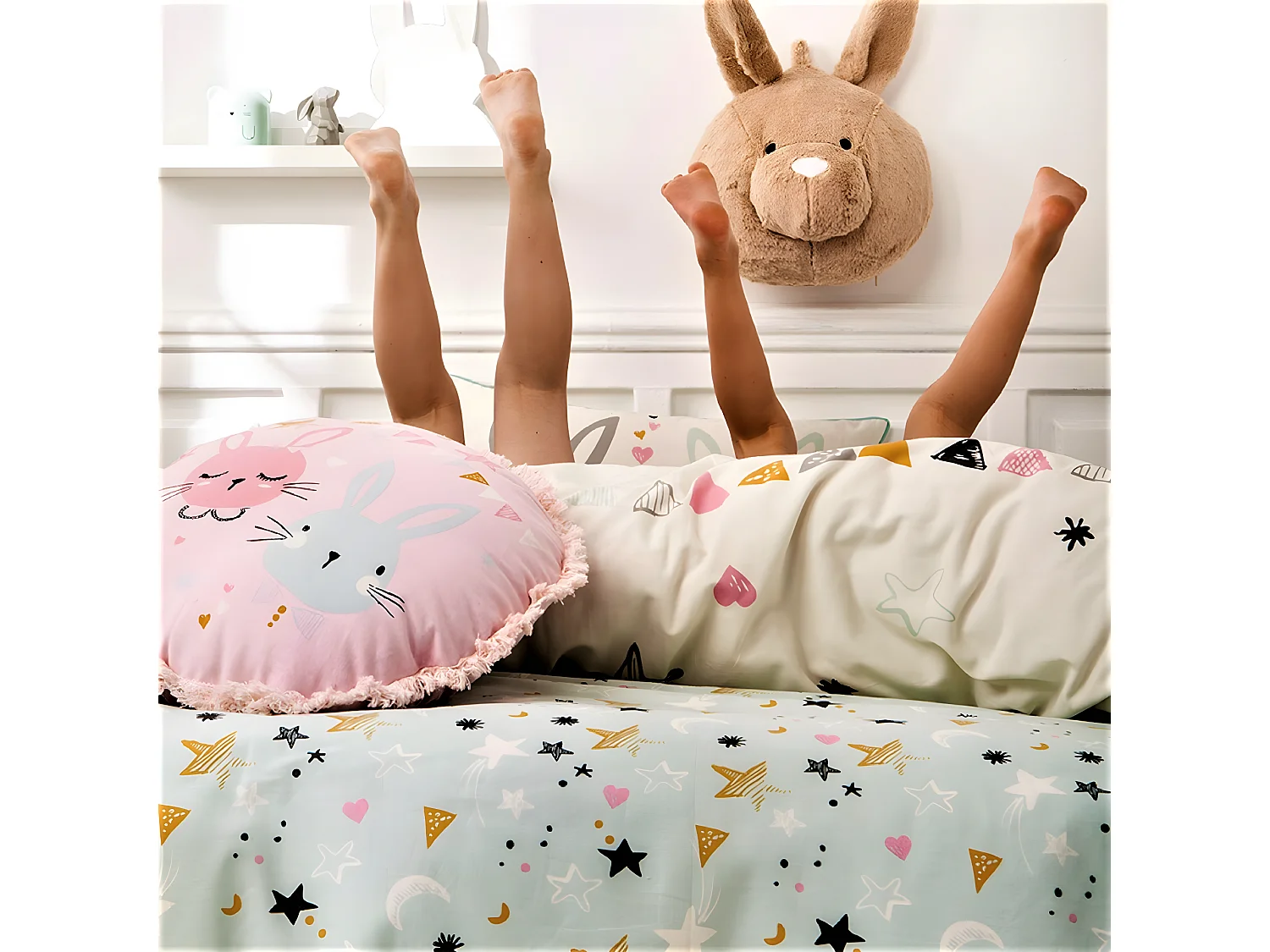 Coussin enfant imprimé en coton 35x35cm LAPIN