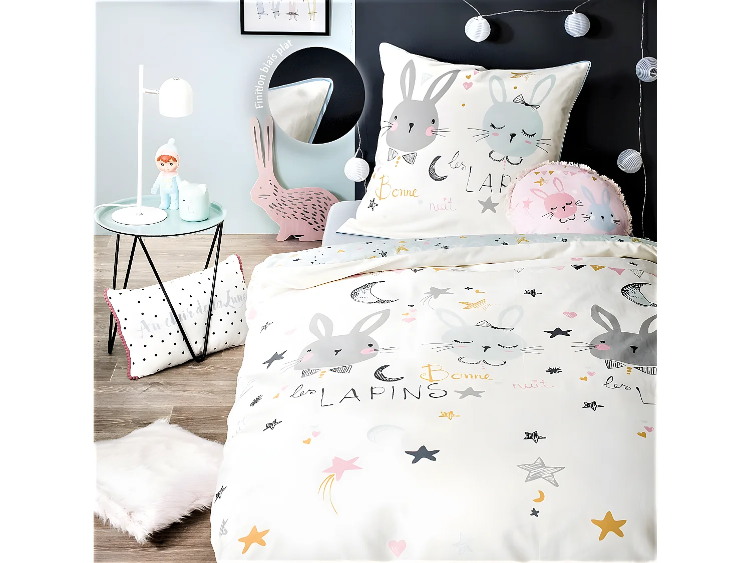 Coussin enfant imprimé en coton 35x35cm LAPIN