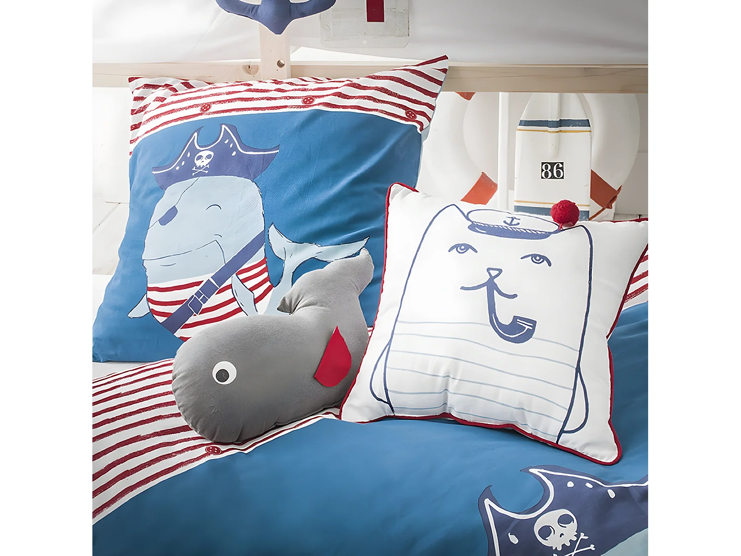 Coussin enfant imprimé chat marin en coton 40x40cm CAPTAIN