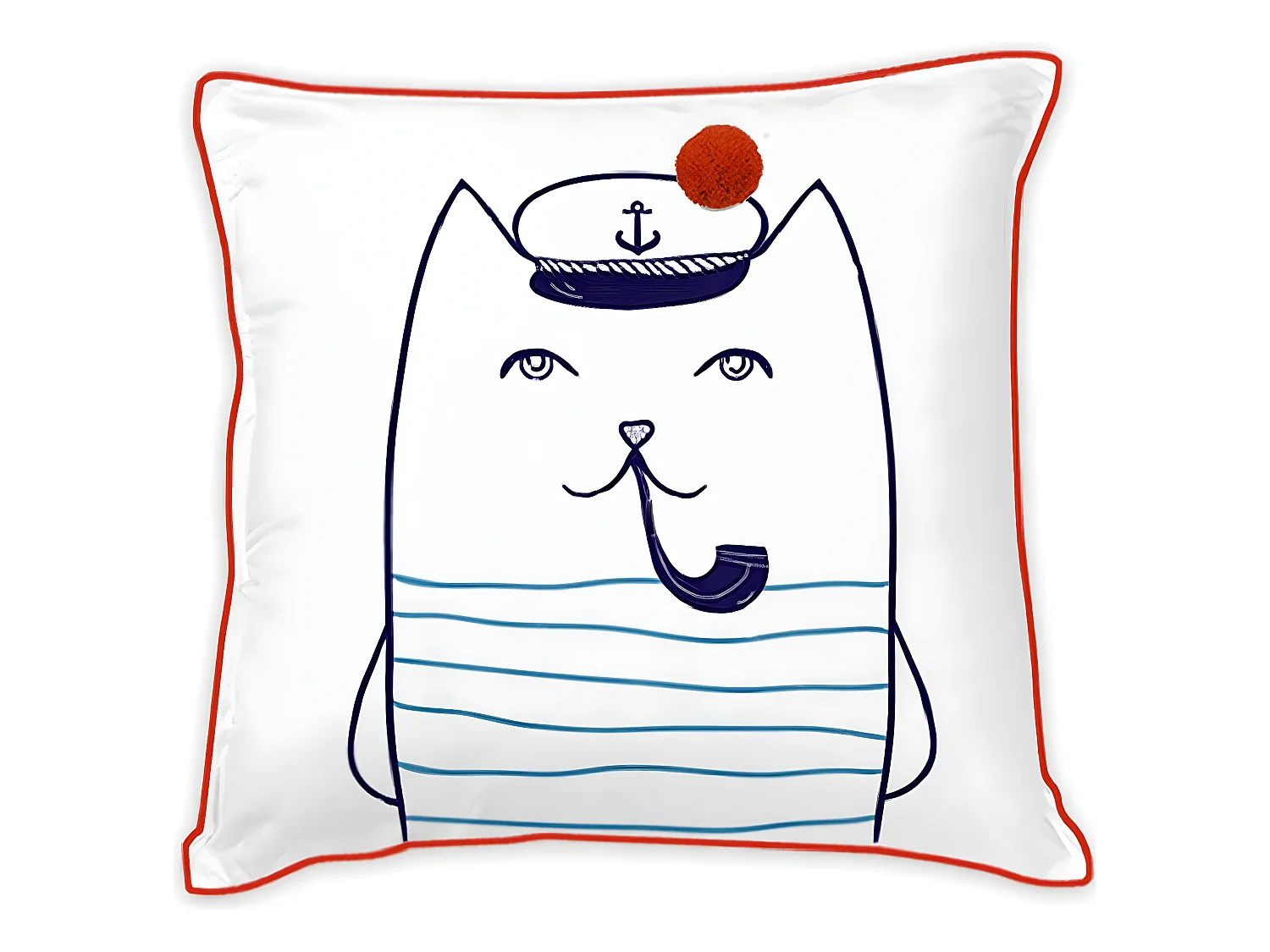 Coussin enfant imprimé chat marin en coton 40x40cm CAPTAIN