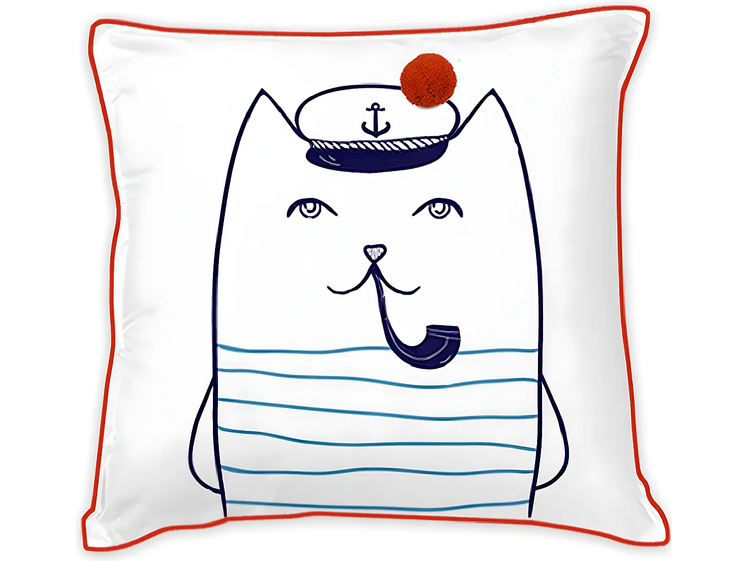 Coussin enfant imprimé chat marin en coton 40x40cm CAPTAIN