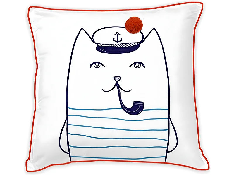 Coussin enfant imprimé chat marin en coton 40x40cm CAPTAIN