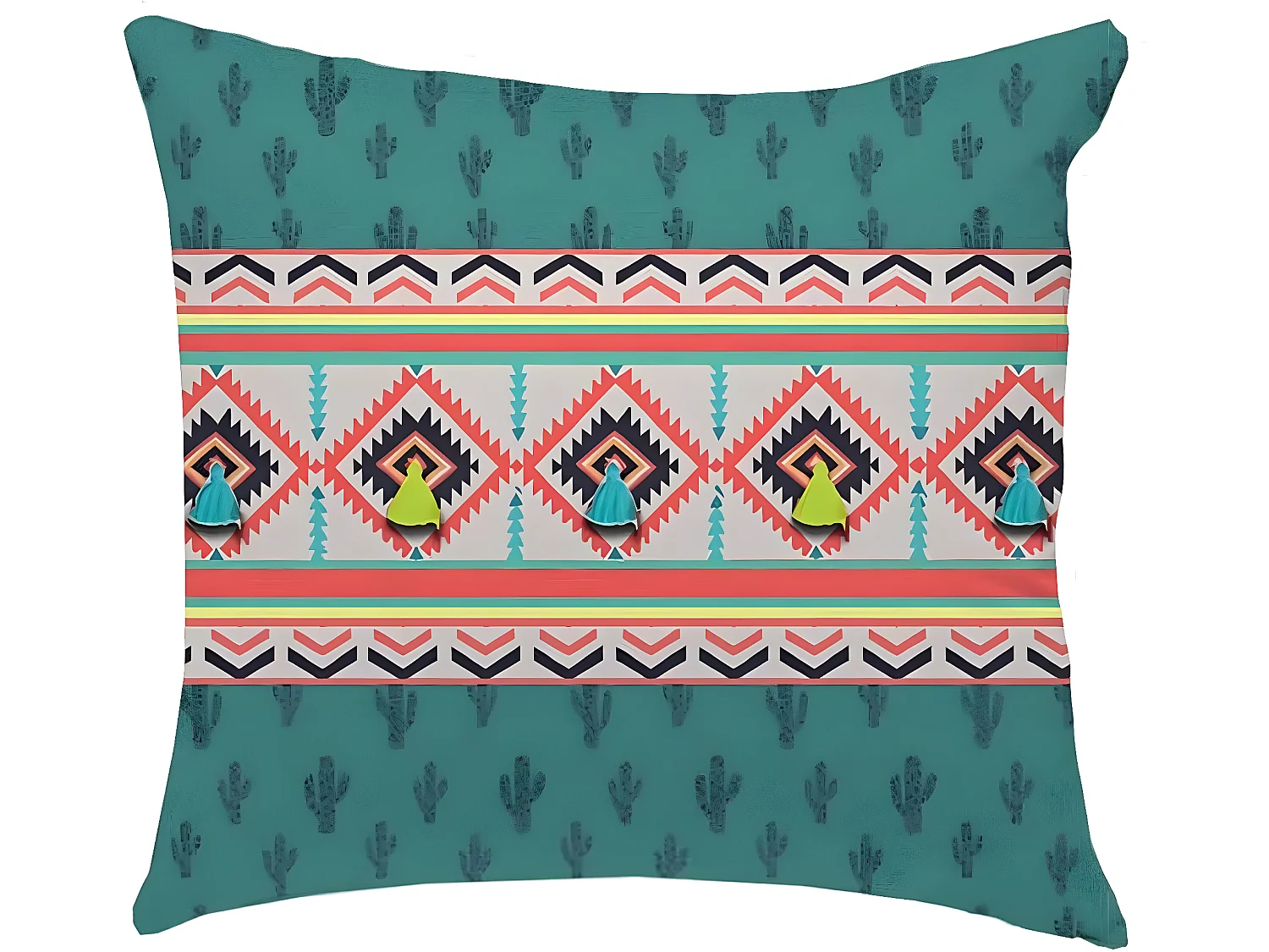 Coussin ethnique à pompons en coton 40x40cm DIEGO